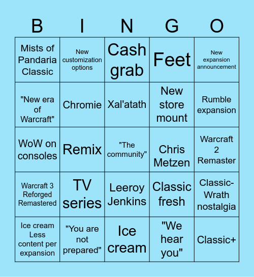 Warcraft direct Bingo Card