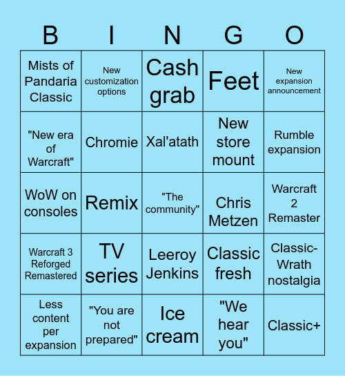 Warcraft direct Bingo Card