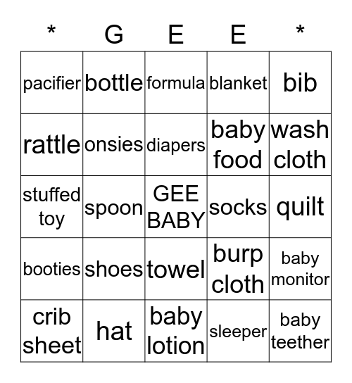 Baby Bingo Card