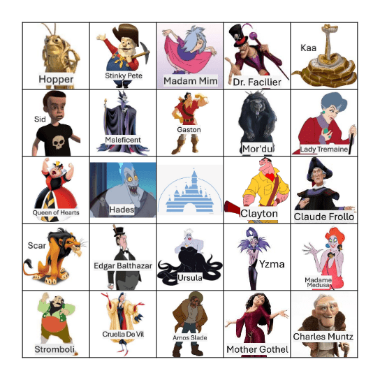 Disney Bingo - Villains Bingo Card