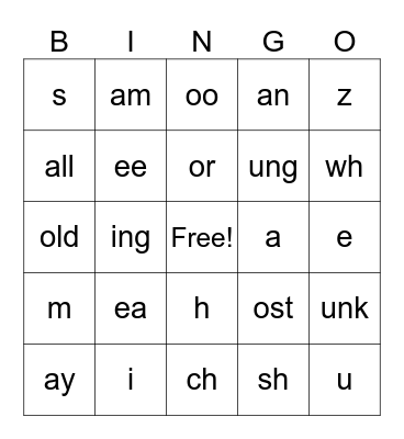 Sounds and Suffixes Bingo Card