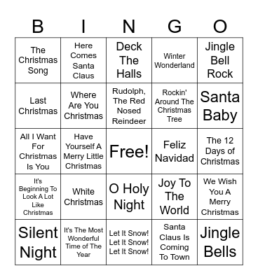 Christmas Song Bingo Card