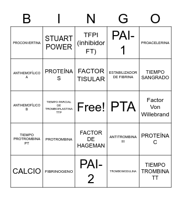 HEMOSTASIA & FIBRINOLISIS Bingo Card