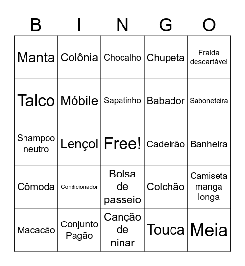 Chá de Bebê Bingo Card