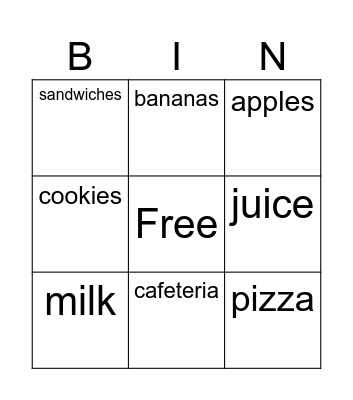 Lesson 10:  Lunchtime Bingo Card