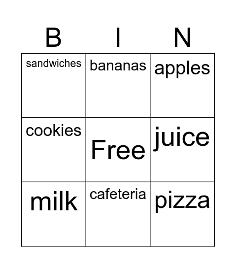 Lesson 10:  Lunchtime Bingo Card