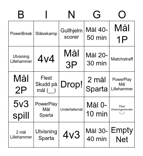 HOCKEY BINGO! Bingo Card