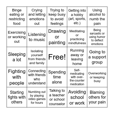 Coping Strategies Bingo Card