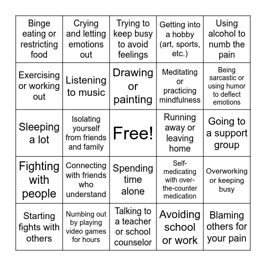 Coping Strategies Bingo Card