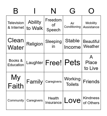 Gratitude Bingo Card