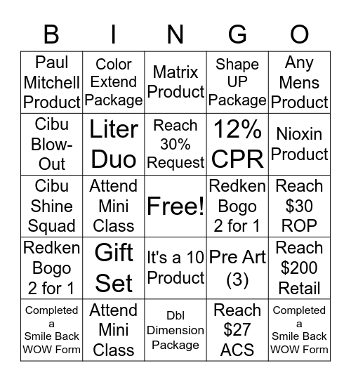 Super Stylist Bingo Card