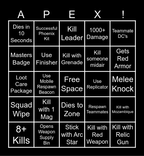 Apex Legends Bingo Card