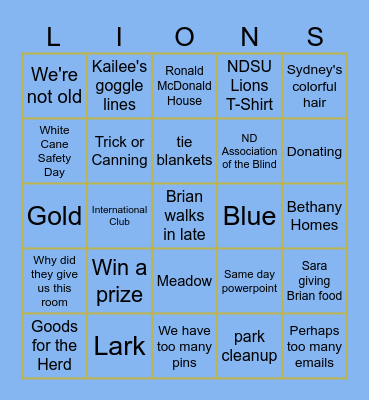 NDSU Lions Club Bingo Card