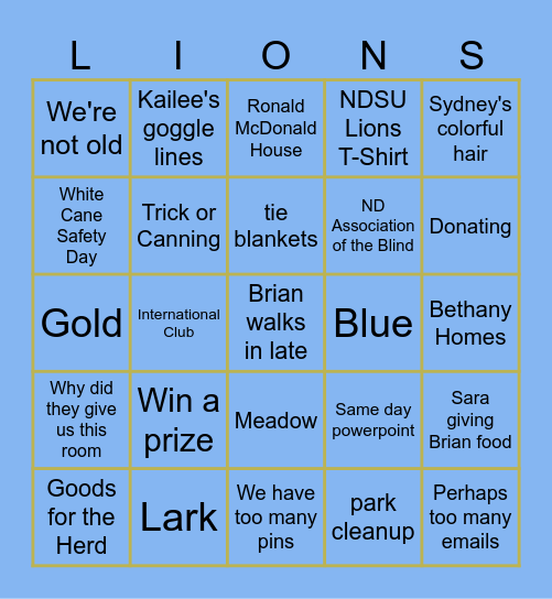 NDSU Lions Club Bingo Card