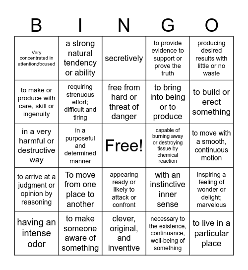 Vocabulary Bingo Card