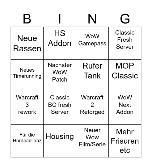 WoW Bingo Card