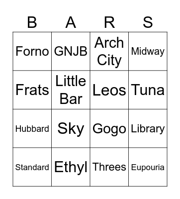 Bar Bingo Card