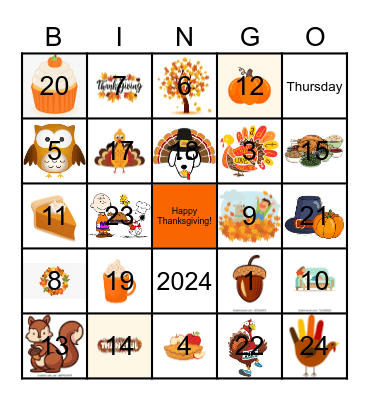 Thanksgiving Numbers Bingo Card