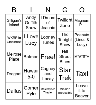 Television Theme Songs Bingo Card