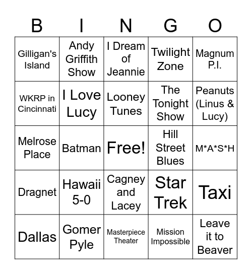 Television Theme Songs Bingo Card