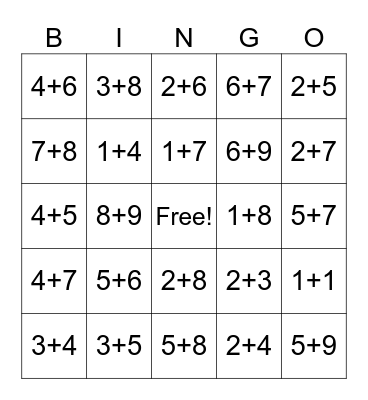 ACPC Addition Bingo Card