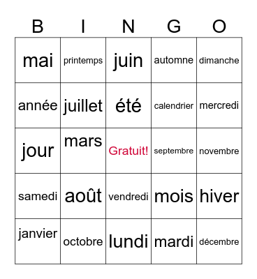 Le Calendrier Bingo Card