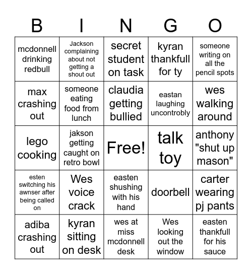 McDonnell 5th hour Bingo Card