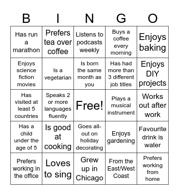 Generation Work Networking Bingo Card