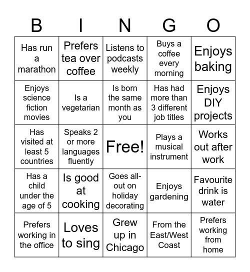 Generation Work Networking Bingo Card