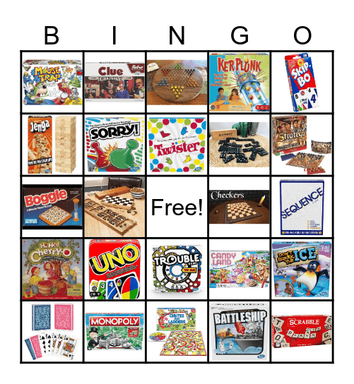 Family Game Night Bingo Card