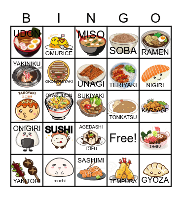 JAPANESE FOOD BINGO Card