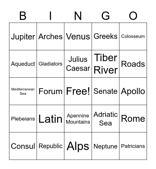 Roman Civilization #1 Jingo Bingo Card