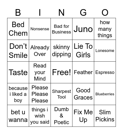 Sabrina Carpenter Bingo #2 Bingo Card