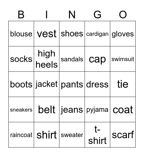 clothing ciit Bingo Card