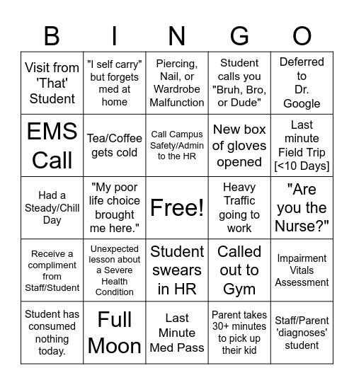 Secondary HR Bingo Card