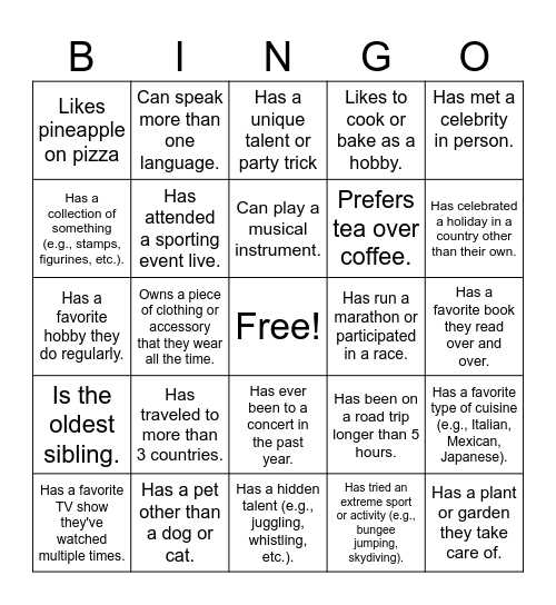 Find A Collegiate Who... Bingo Card