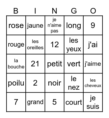 french basics Bingo Card