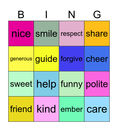 kindness Bingo Card