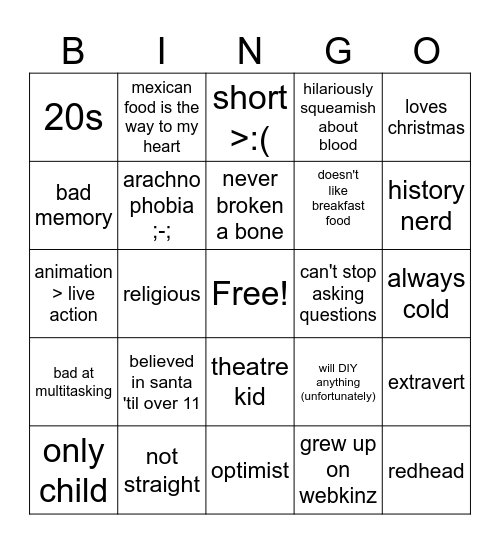 jessie's bingo :^) Bingo Card