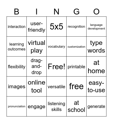 Improve Vocabulary Bingo Card