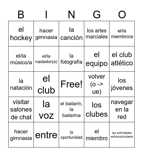 Vocabulary 1 B Bingo Card