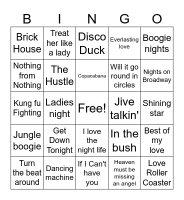 70"s Dance Bingo Card