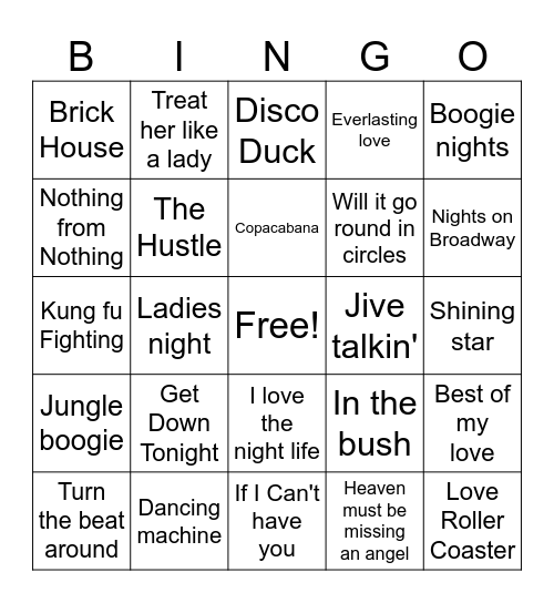 70"s Dance Bingo Card