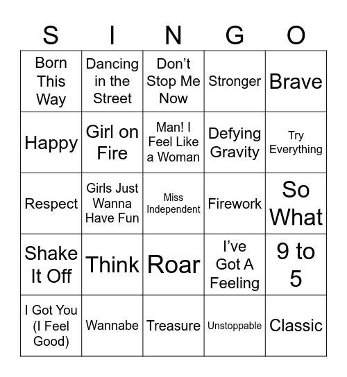 GOTR Girl Power Singo! Bingo Card