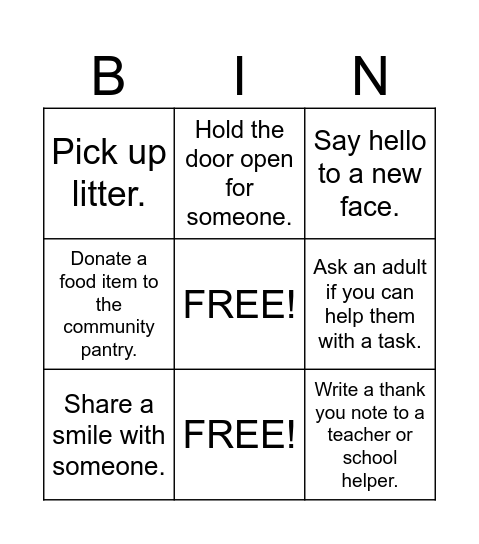 Good Neighbor Bingo Card