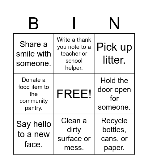 Good Neighbor Bingo Card