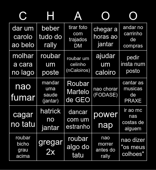 Bingo Da PDA Bingo Card