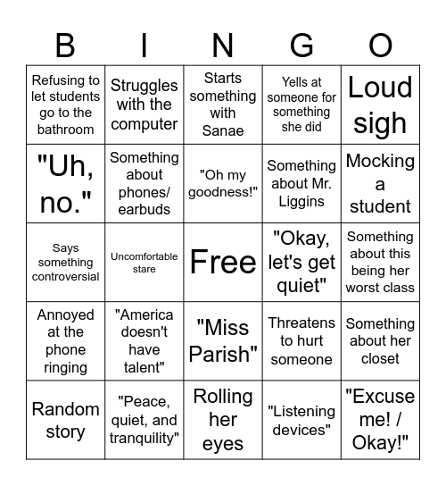 Dr Spruell Bingo Card