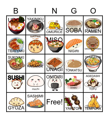 JAPANESE FOOD BINGO Card