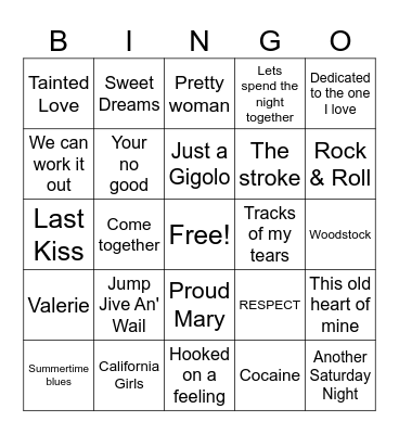 Remake of Hit Songs Bingo Card